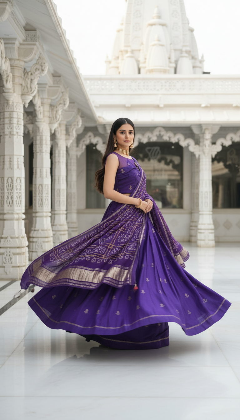 Neelashoba-Royal Purple Lehenga Set with Bandhej Dupatta