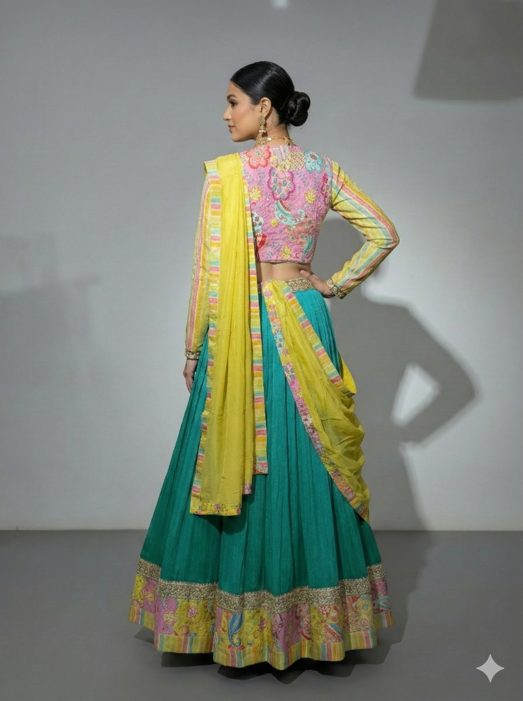 Indradhanush-Multicolour Lehenga Set with Bolero Jacket & Dupatta