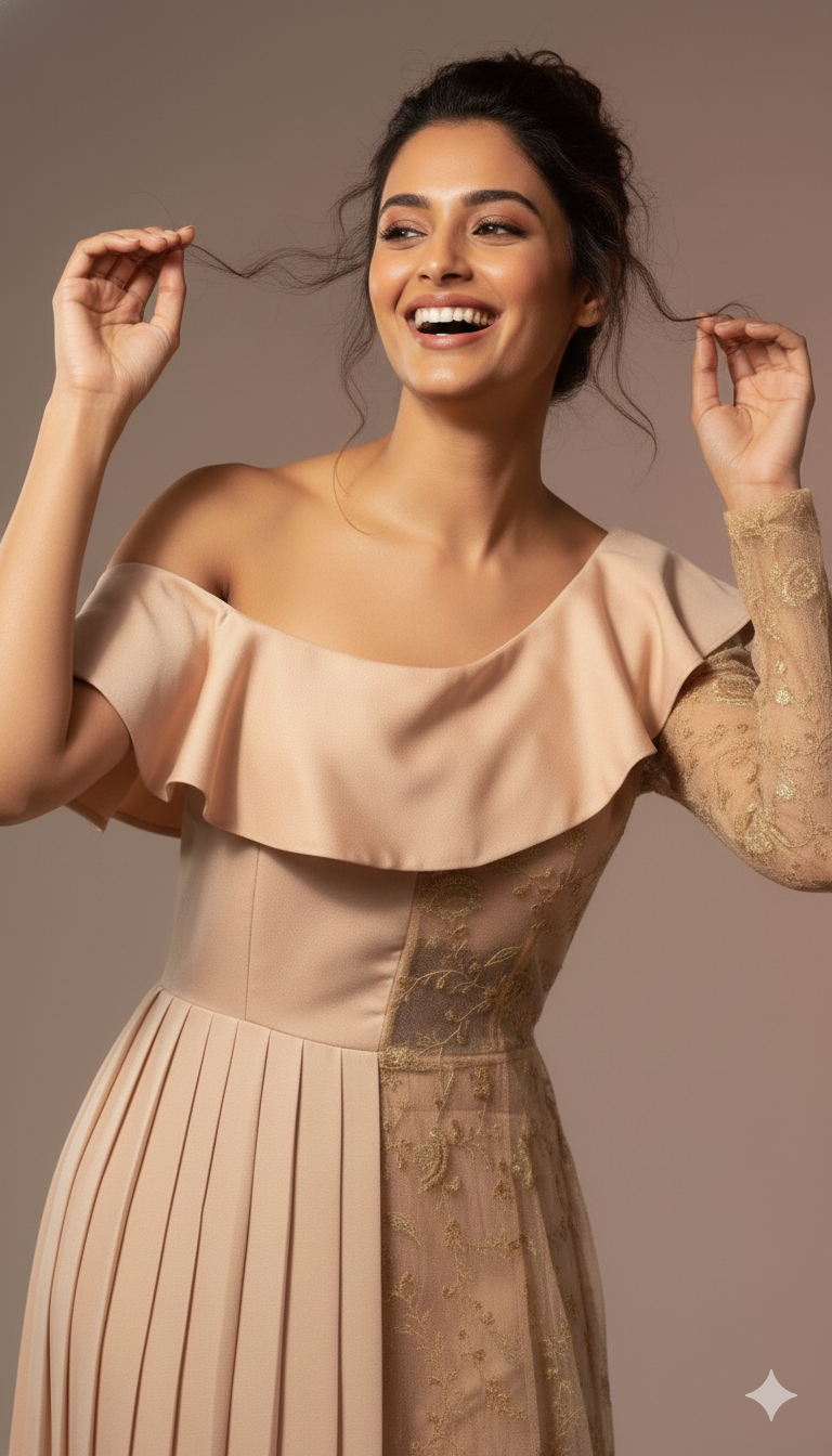 Gulnaaz-Rose Gold Off-Shoulder Pant Ensemble