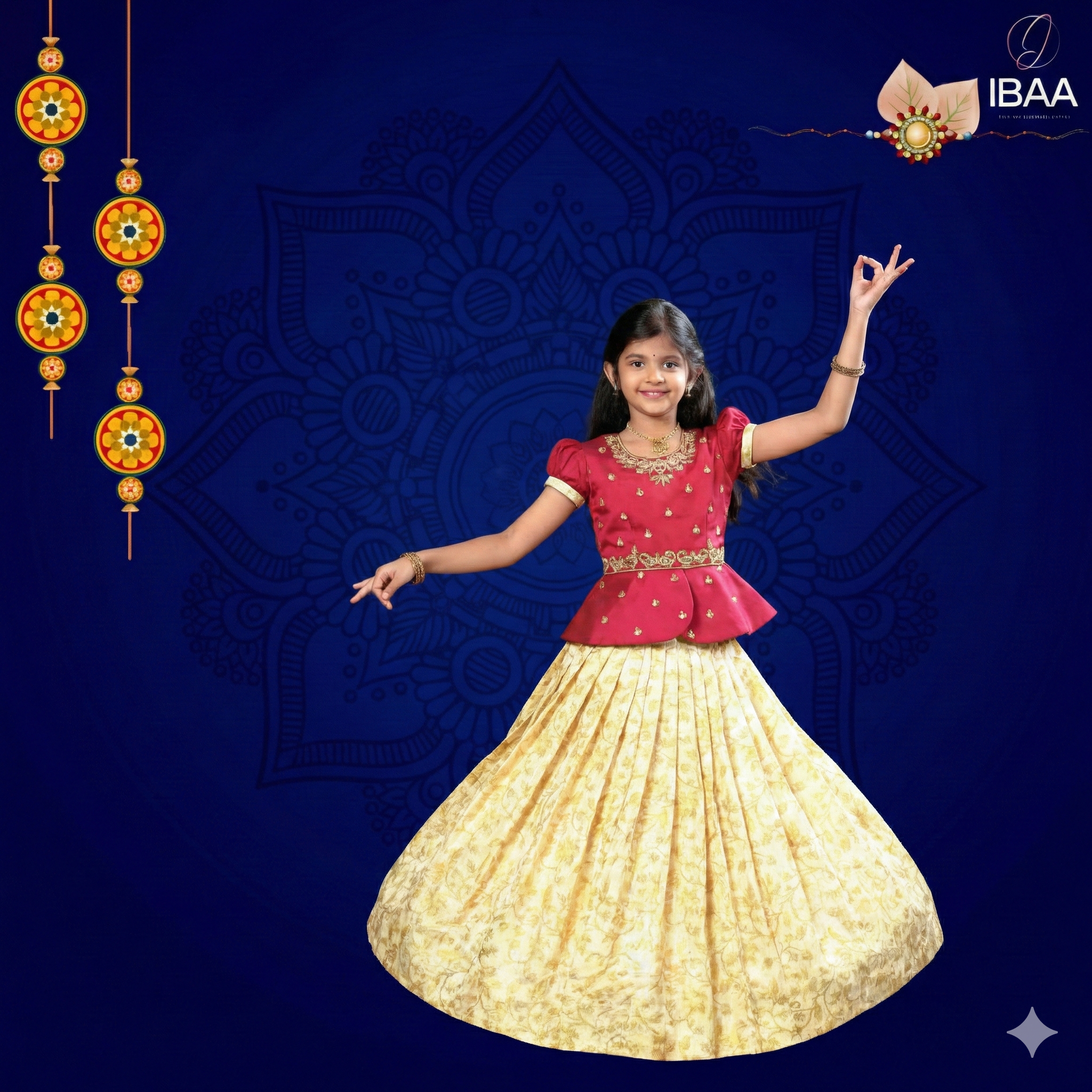 SONA Red & Gold Festive Lehenga Set for Girls