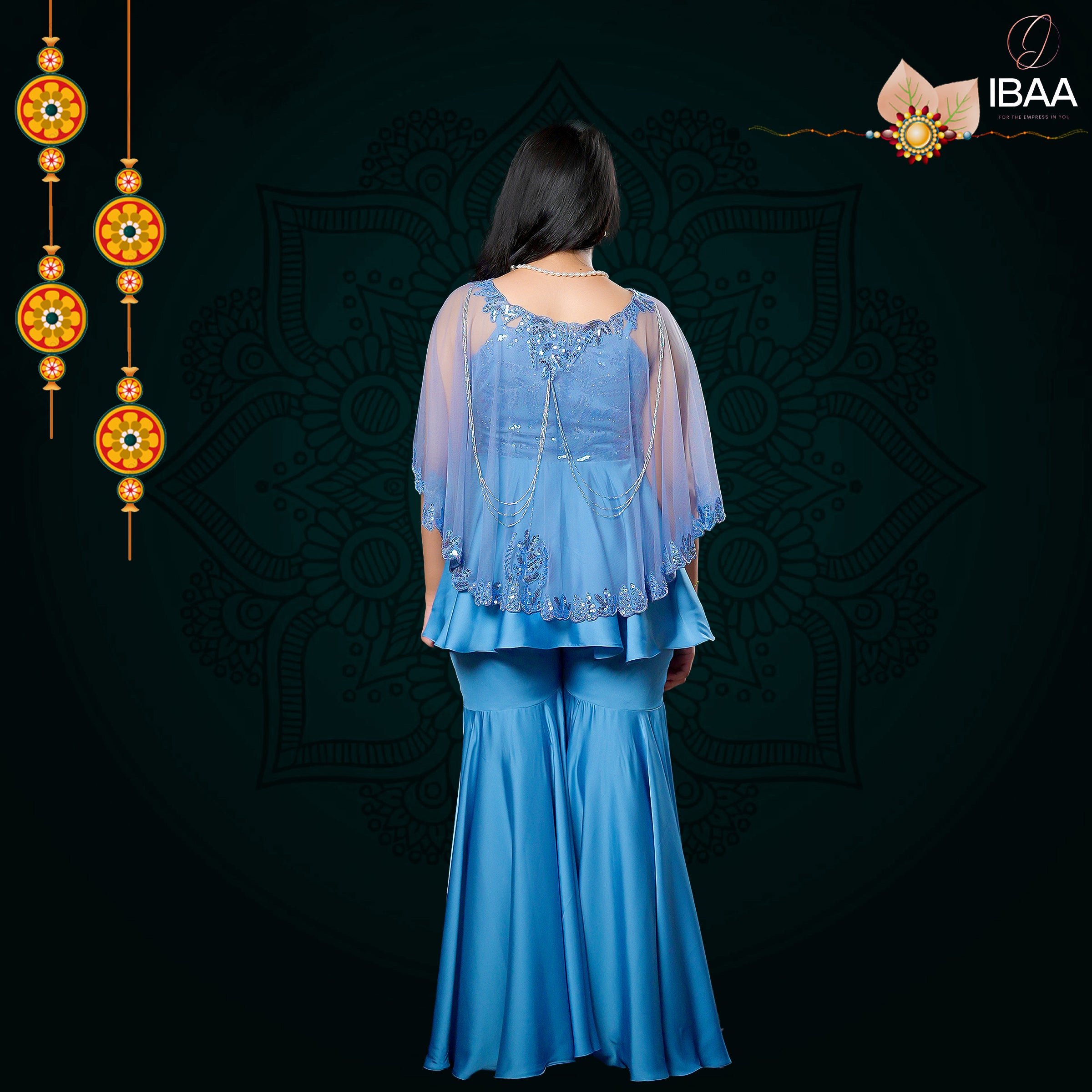 Azure-Elegant Peplum & Sharara Style Outfit