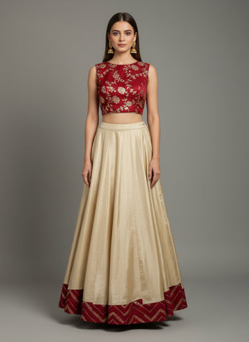 Suvarna-Designer Golden Lehenga and Red Blouse