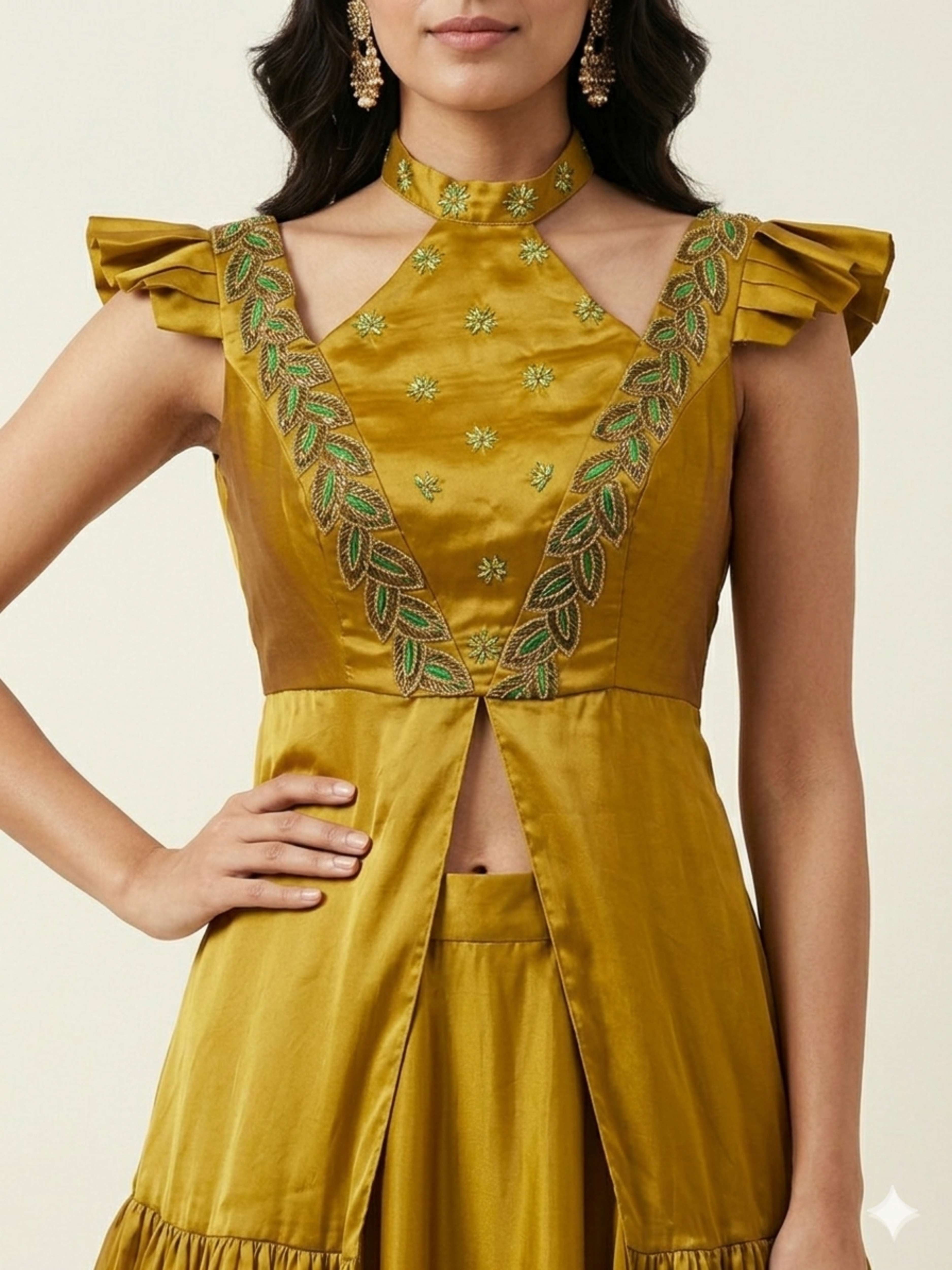 Gloden Saga- Golden Tiered Lehenga with Croptop