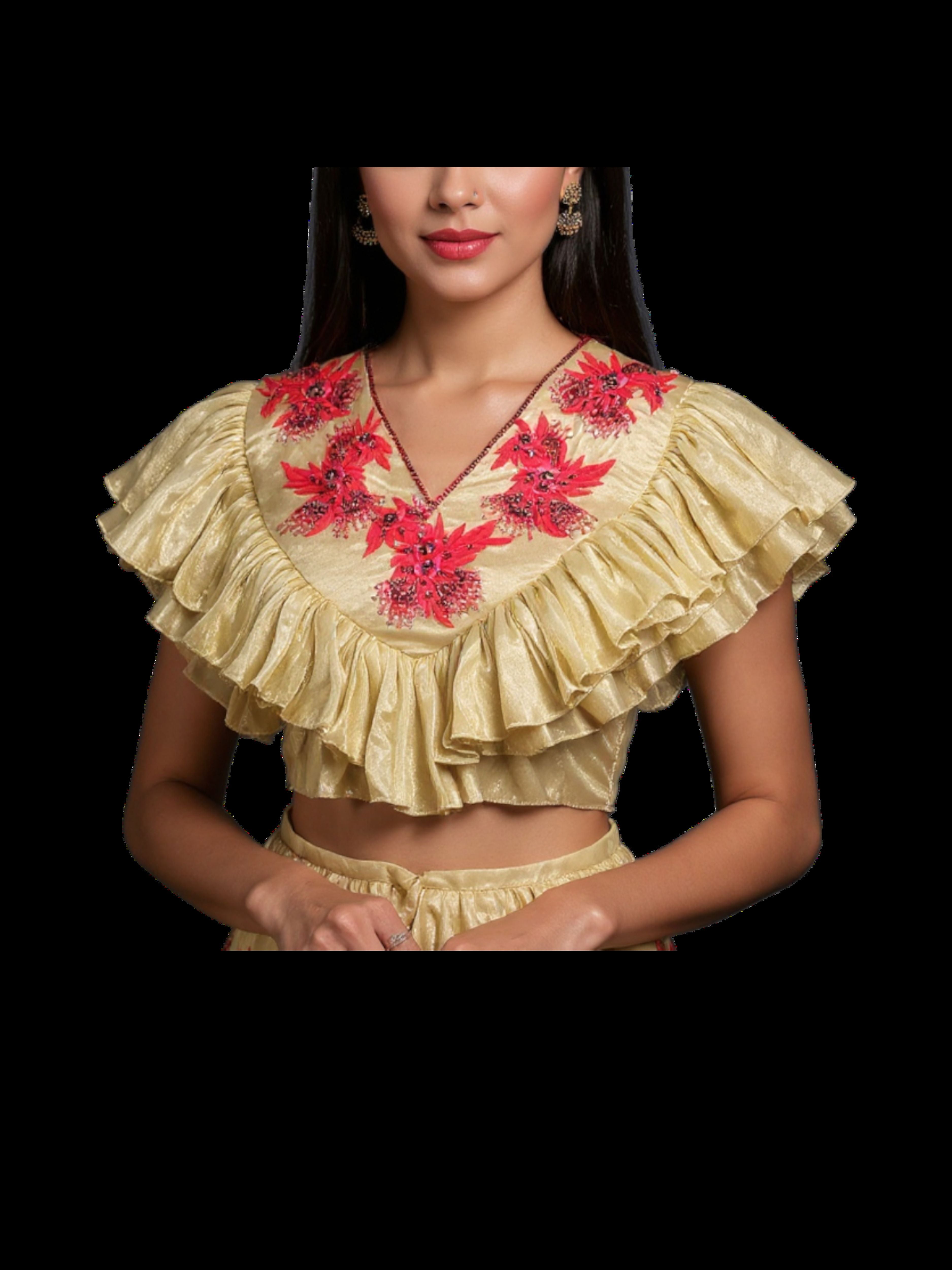 Swarnima-Golden Tiered Lehenga and Crop Top