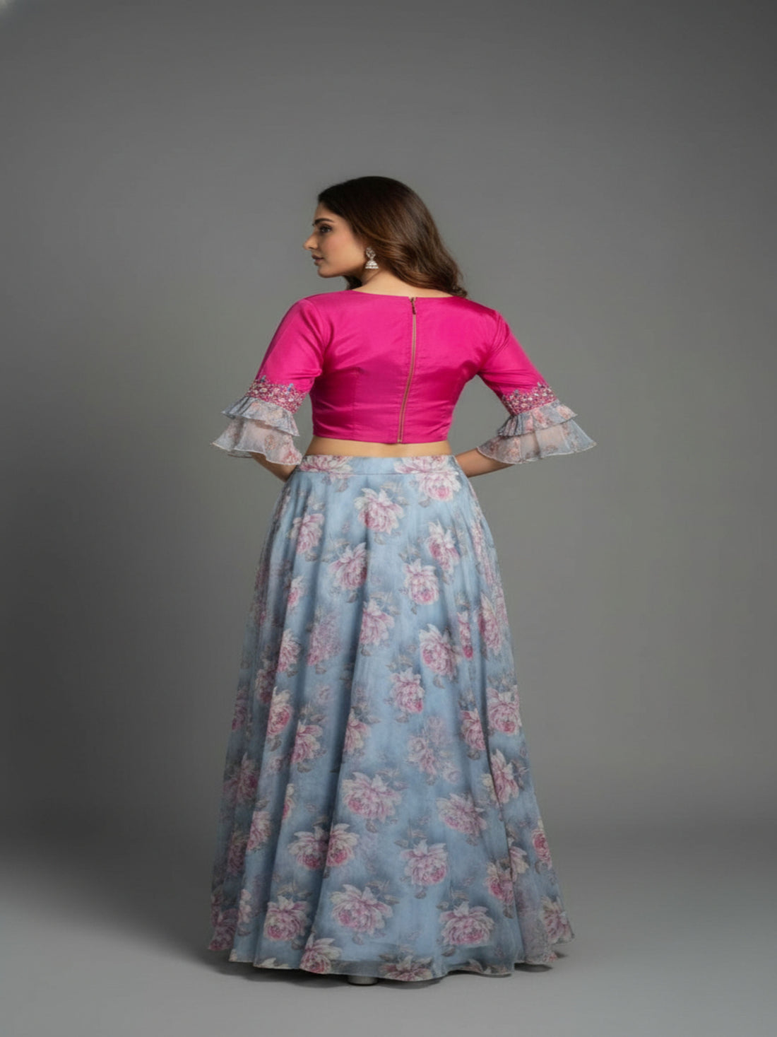 Fusion Flair-Floral Lehenga & Croptop Set