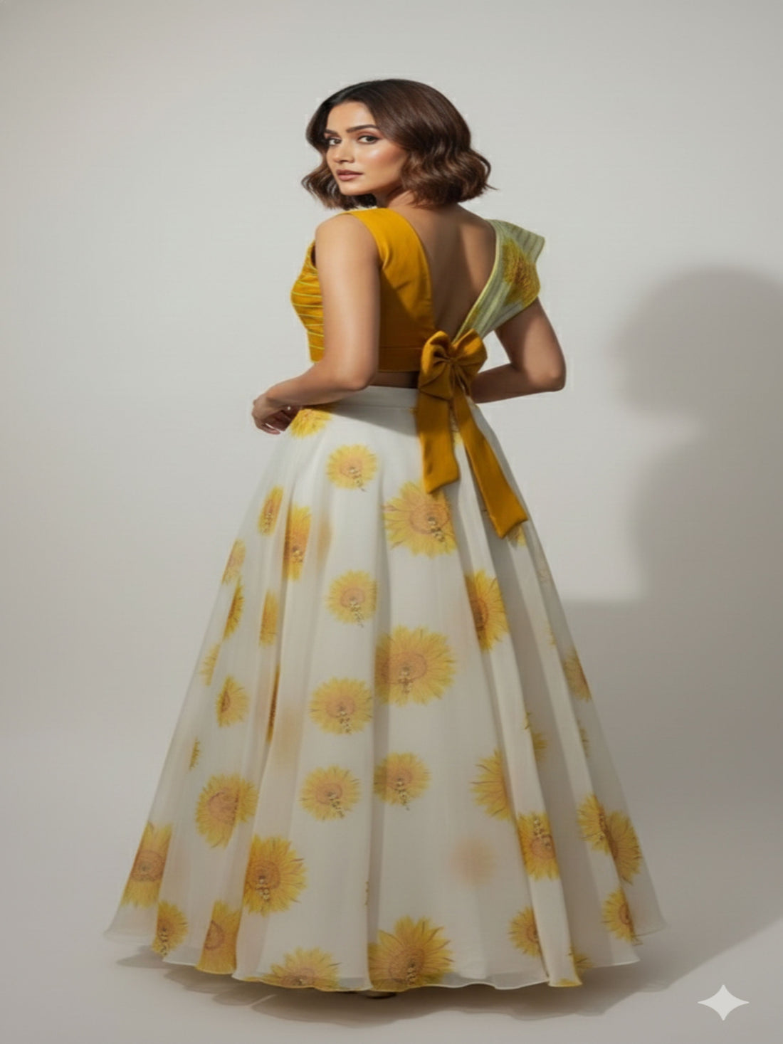Sunflower Splash-Floral Lehenga and Croptop