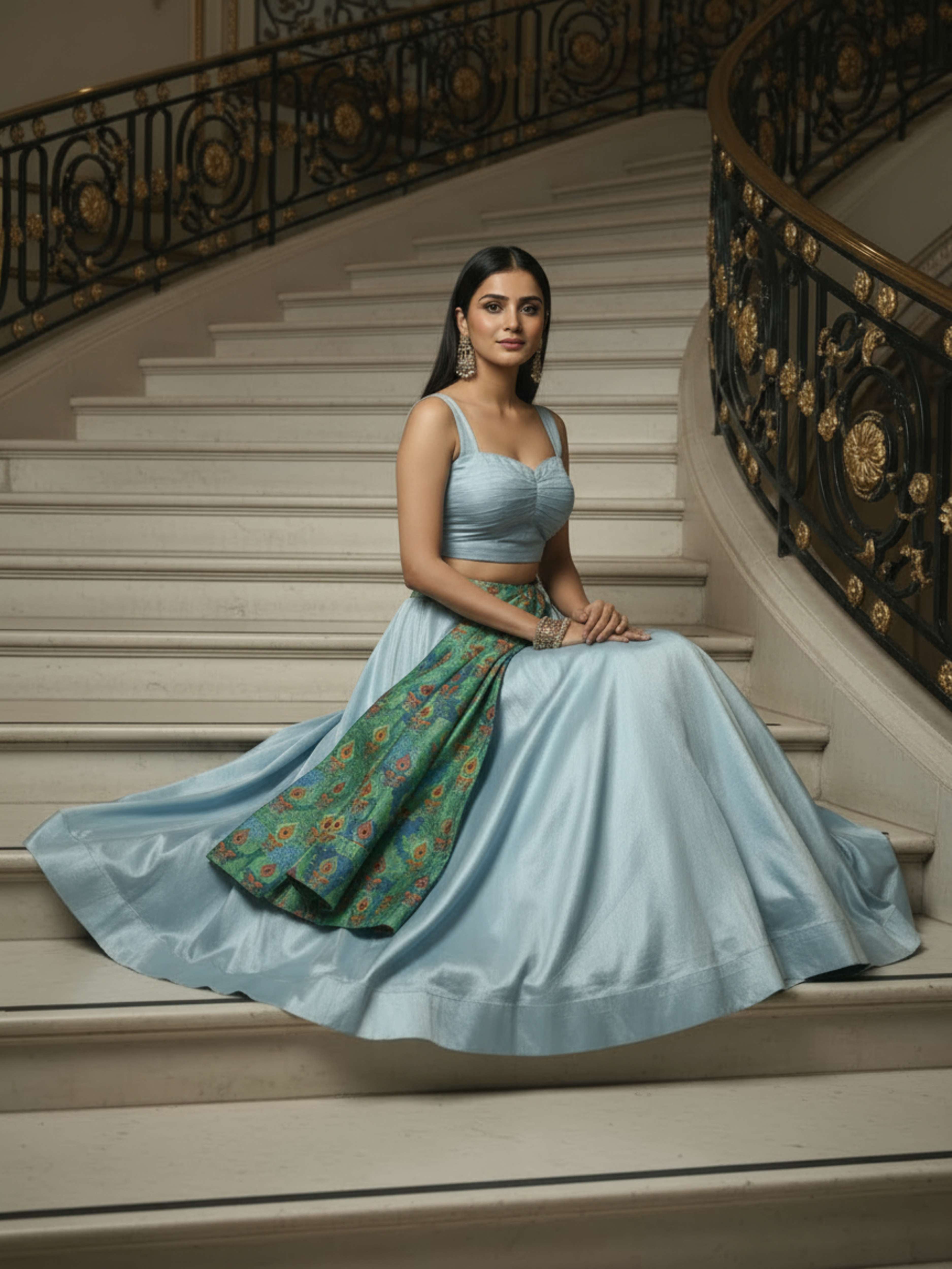 Ethereal Mist-Designer Silk Lehenga with Bolero Jacket