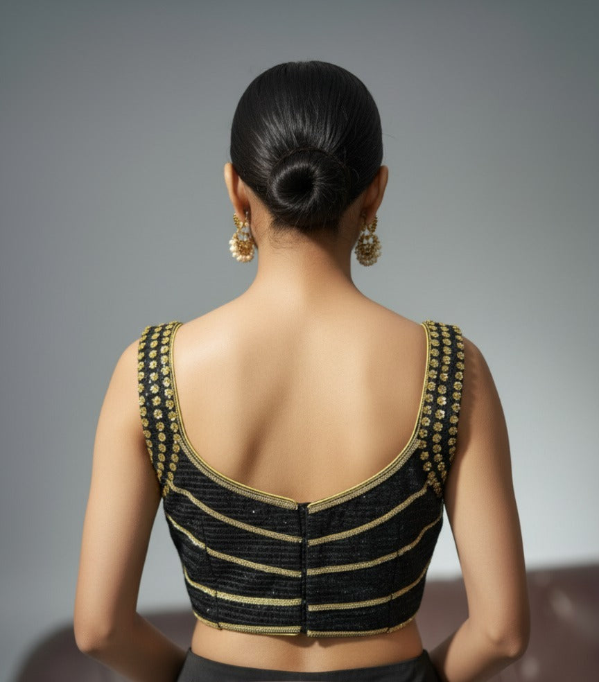 Kosha-Black & Gold Contemporary Draped Ensemble