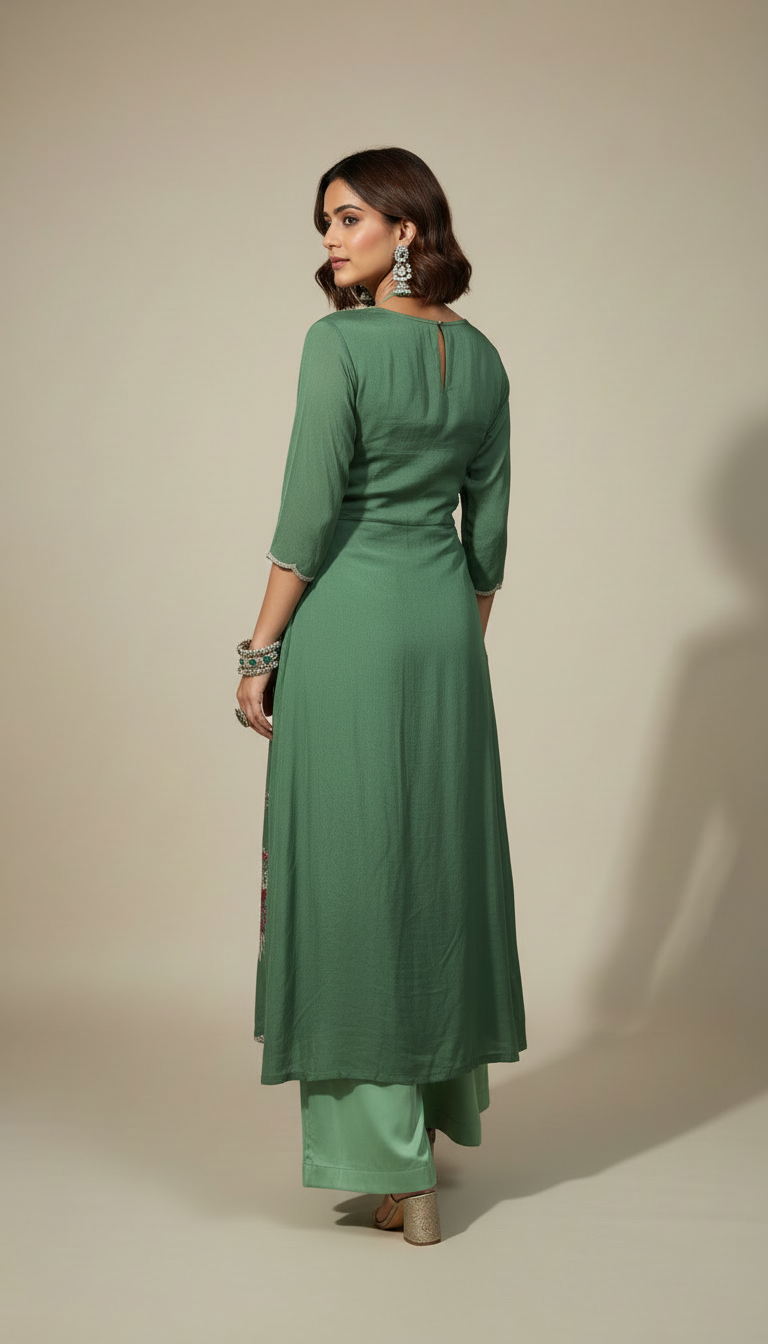 Vasundhara-Luxe Green Embroidered Pallazo Set