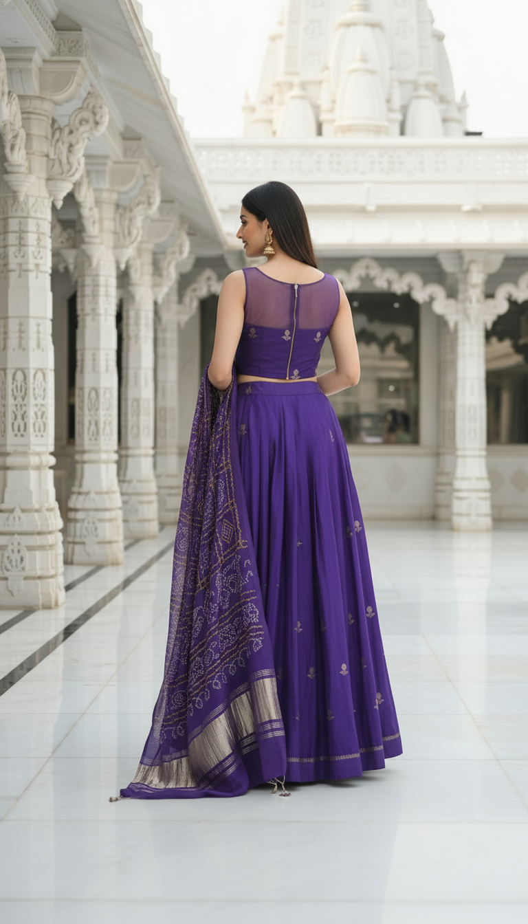 Neelashoba-Royal Purple Lehenga Set with Bandhej Dupatta