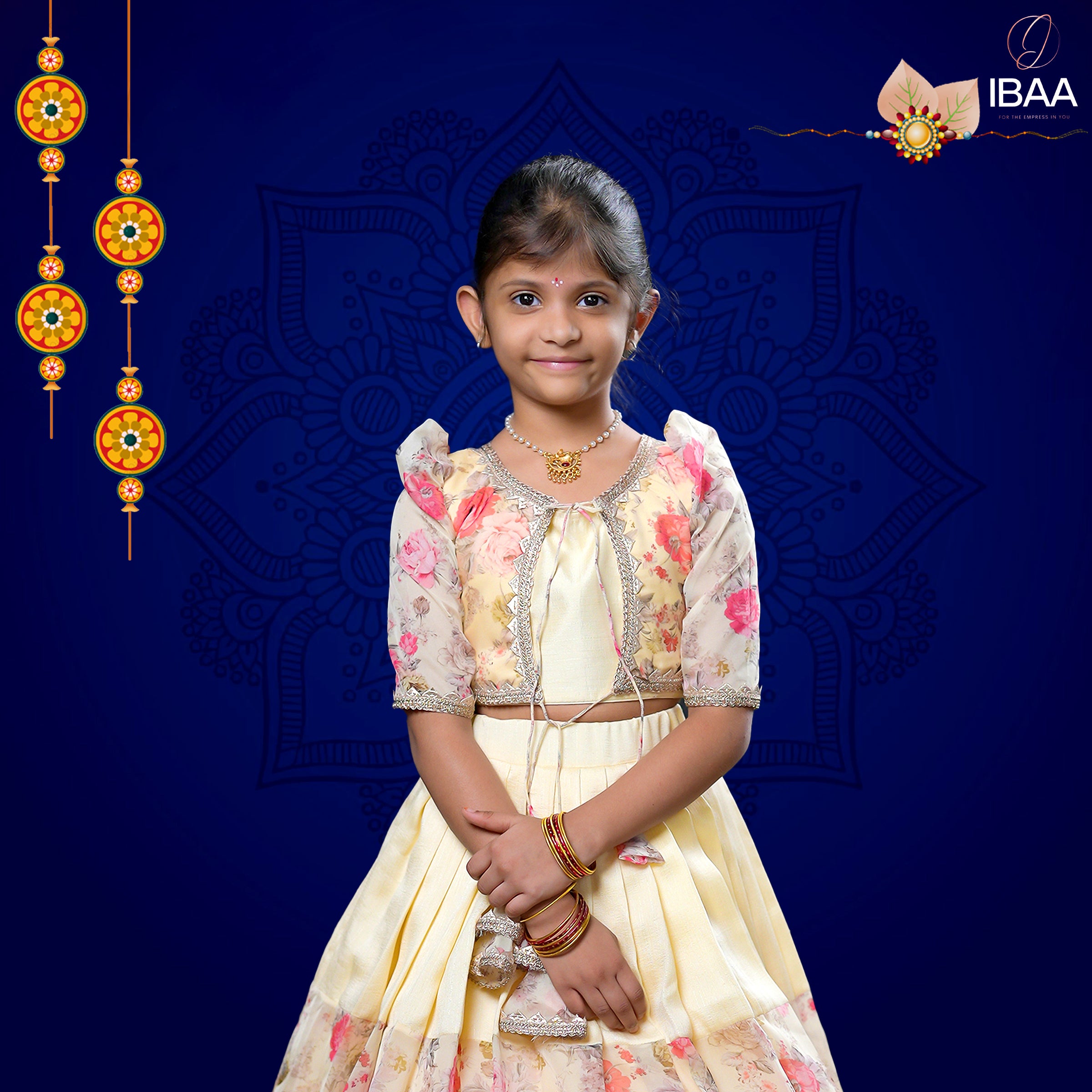 Basant-Pastel Yellow Floral Lehenga Set for Girls