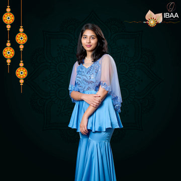 Azure-Elegant Peplum & Sharara Style Outfit