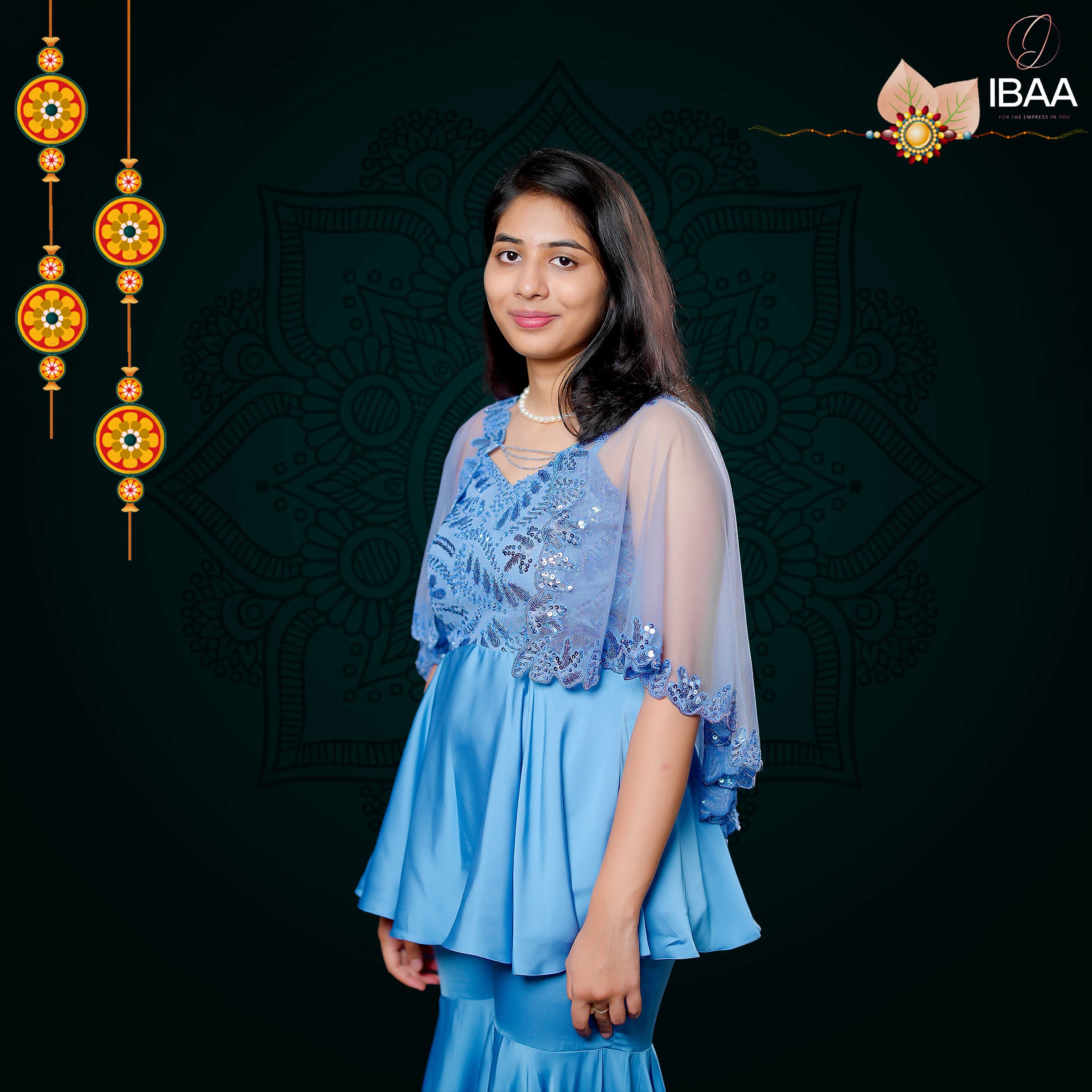 Azure-Elegant Peplum & Sharara Style Outfit