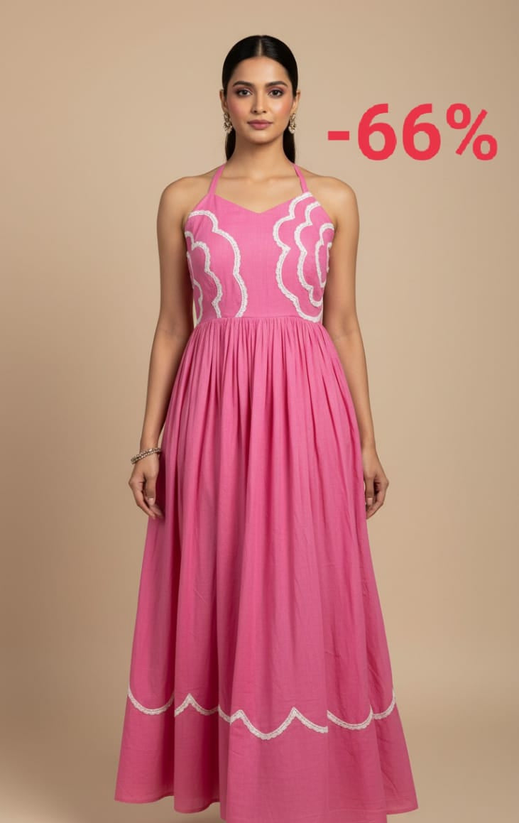 Blush Breeze - Pink Halter Neck Maxi Dress